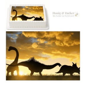 Tortenaufleger Dinosaurier Sonnenuntergang