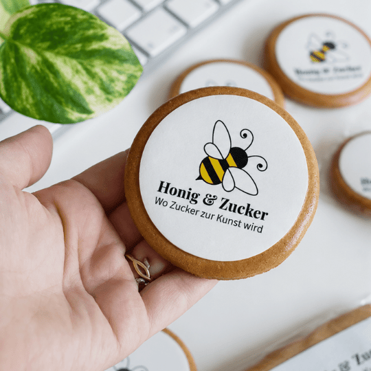Rundes personalisiertes Firmengeschenk mit Firmenlogo für Kunden und Geschäftspartner